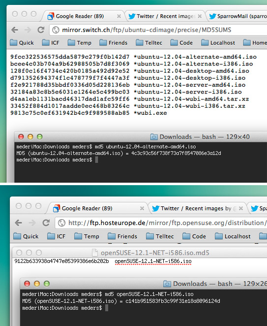 MD5 Checksum of downloads Downloads zeigen eine falsche MD5 Prüfsumme.