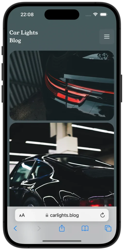 Screenshot of Car Lights Blog on an iPhone